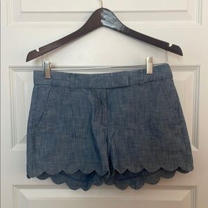 J. Crew High Waist Blue Shorts with Scalloped Hem